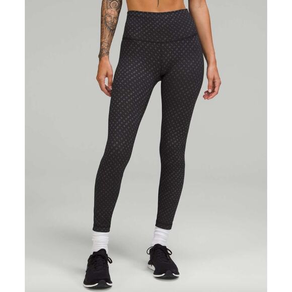 Lululemon Wunder Train High-Rise Tight Leggings Allover Print Black Grey 6 - Picture 1 of 10